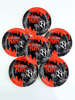 Посуда одноразовая бумажная для праздника Halloween party, 6 тарелок, 6 стаканов