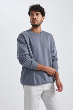 Базовый свитшот Oversize с круглым вырезом - Defacto фото 7