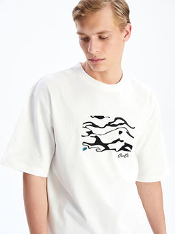 Bisiklet Yaka Bask?l? Penye Erkek Ti??rt