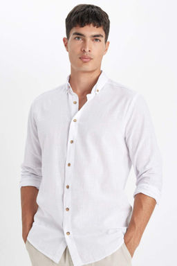 Modern Fit Polo Yaka Basic Duz Uzun Kollu Gomlek - Defacto фото 2
