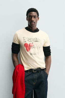 RIB T-SHIRT WITH CONTRAST HEART - Zara фото 2