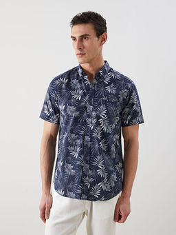 Regular Fit K?sa Kollu Desenli Poplin Erkek G?mlek