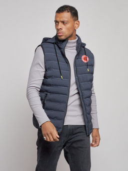 Жилетка мужская утепленная с капюшоном темно-синего цвета 886TS - YUNDA фото 7