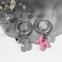 Серьги со съёмным элементом Трансформер мишка, цвет розовый в серебре