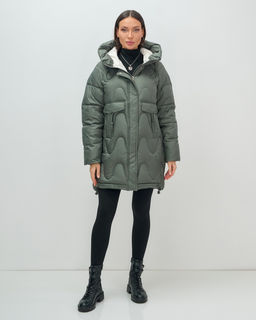 Куртка зимняя женская с капюшоном модная цвета хаки 7653Kh - Visdeer фото 2