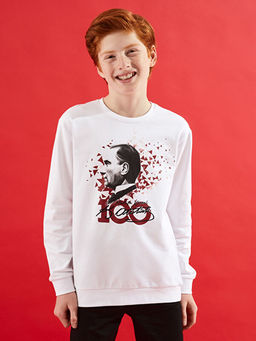 Bisiklet Yaka Atat?rk Bask?l? Uzun Kollu Erkek ?ocuk Sweatshirt