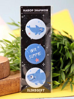 Набор значков 3 шт. iLikeGift Shark "LOVE SUMMER"