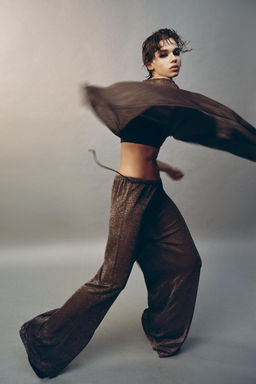 METALLIC THREAD PALAZZO TROUSERS - Zara фото 3