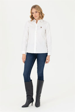 Женская белая базовая рубашка с длинным рукавом - U.s. polo assn фото 11