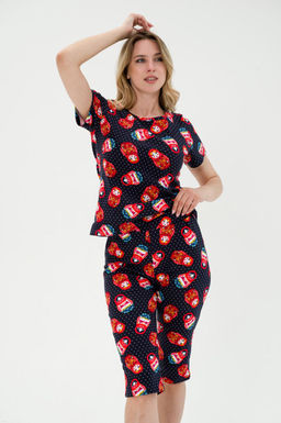 Пижама женская из интерлока Социал матрешка на черном - Амадэль фото 3