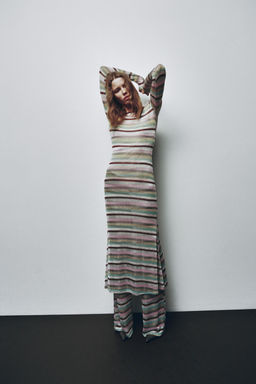 LONG METALLIC THREAD STRIPED DRESS - Zara фото 10