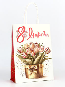 Цена за 2 шт. Пакет подарочный крафт «С 8 Марта!», 21 х 11 х 27 см