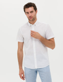 Beyaz Slim Fit Keten Kar___ml_ K_sakol G_mlek