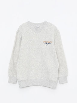 Bisiklet Yaka Bask?l? Uzun Kollu Erkek ?ocuk Sweatshirt