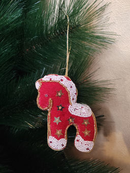 Игрушка елочная, 10 см, бисер/полифилл, красно-белая, Конь, New year - Anna lafarg фото 6