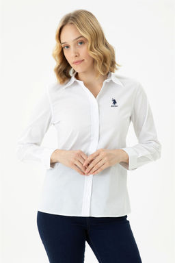 Женская белая базовая рубашка с длинным рукавом