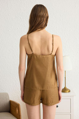 Trendyolmilla Kahverengi Leopar Desenli Saten Sortlu Dokuma Pijama Tak?m? THMSS25PT00058  фото 5