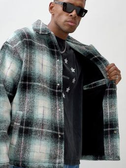 Куртка рубашка шерстяная в клетку мужская демисезонная зеленого цвета 58592Z