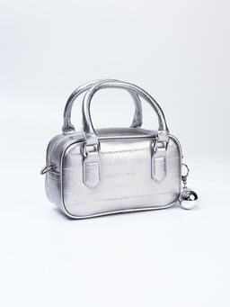 Сумка женская саквояж на молнии, 20×9×12 см, серебристая