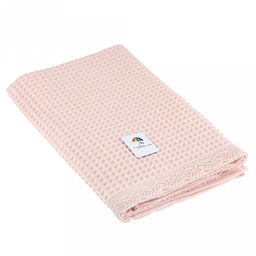 Полотенце вафельное "Аврора" 80х160см, хлопок 100%, ажурный кант, светло-розовый (Китай)