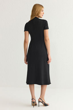 TRENDYOLMILLA Siyah Vucuda Oturan Orme Kumas Mixli Midi Dokuma Elbise TWOSS25EL00136  фото 14