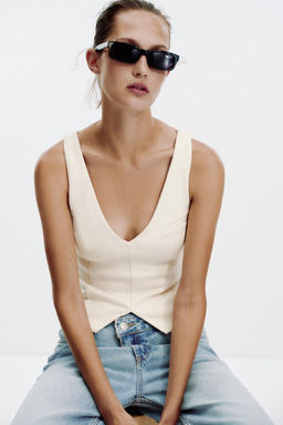 V-NECK INTERLOCK TOP - Zara фото 5