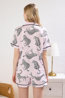 Trendyolmilla Pembe %100 Pamuklu Kaplan Desenli Biyeli Sortlu Orme Pijama Tak?m? THMSS25PT00228 фото 5