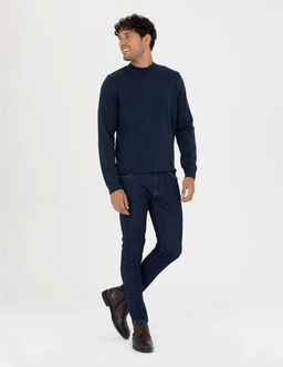 Lacivert Melanj Slim Fit Yar_m Bal_k__ Yaka Basic Triko Kazak - Pierre cardin фото 4