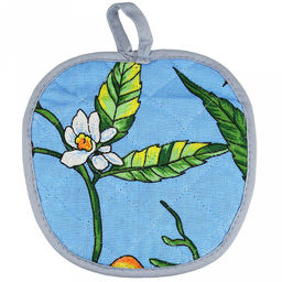 Прихватка с запахом 19х19см "Лимон, вид 4", форма "Яблоко", рогожка 171г/м2, хлопок 100%, наполнитель - ватин 280г/м2, на пластмассовом подвесе, "Домашняя мода" (Россия)