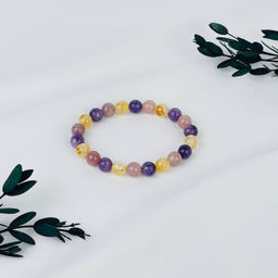 Браслет из Цитрина, Розового кварца и Лепидолита 18 см