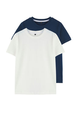 Lacivert-Ekru 2li Unisex %100 Pamuk Basic Regular Kal?p K?sa Kol Orme T-Shirt TKDSS25TS00009 - Trendyolmilla фото 6