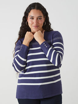 Bisiklet Yaka ?izgili Kad?n Triko Kazak