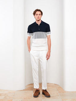 Polo Yaka K?sa Kollu Renk Bloklu Erkek Triko Kazak