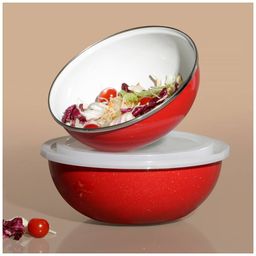 НАБОР МИСОК ЭМАЛИР. С ПЛАСТ.КРЫШК, С ЭФ-ОМ МЕТАЛЛИК СЕРИЯ DELUXE ЦВ:КРАСНЫЙ 4ПР. 1.7/3,0Л. 20/24СМ - Agness фото 3