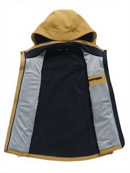 Ветровка женская софтшелл виндстоппер с капюшоном спортивная горчичного цвета 9616_1G