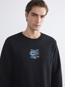 Bisiklet Yaka Bask?l? Erkek Sweatshirt
