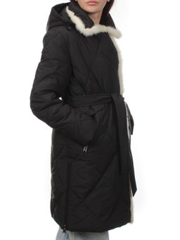 309 BLACK/WHITE Пальто зимнее стеганое женское (200 гр. холлофайбер, натуральная норка) - Fashion фото 2