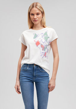 Kelebek Bask?l? Beyaz Tisort - Mavi фото 3