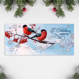 Цена за 10 шт. Конверт для денег фигурный «Новый год: Снегири», 17.5×8 см
