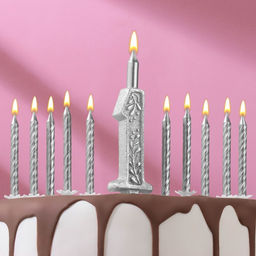 Свечи для торта «Цифра 1 + классические», серебро, 10 см