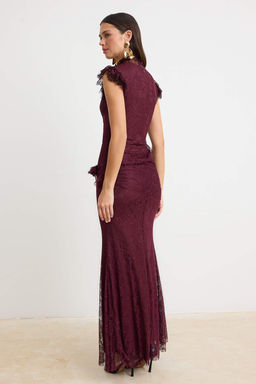 Bordo Dantel Maxi Abiye & Mezuniyet Elbisesi TPRSS26AE00041 - Trendyolmilla фото 5