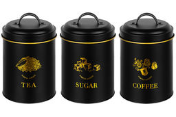 Набор банок д/сыпучих продуктов 3 пр. 1,1 л 11,7*11,7*17 см "Tea, coffee, sugar" + крышки с ручк
