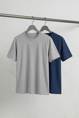 TRENDYOL MAN Tas-Lacivert Basic Slim Fit/Dar Kesim %100 Pamuklu 2li Paket K?sa Kollu T-Shirt TMNSS19BO0075 - Trendyolmilla фото 26