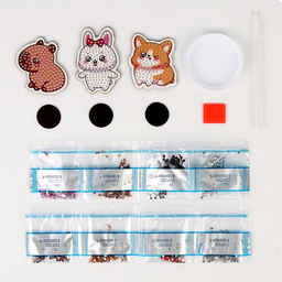 Алмазная мозаика на деревянном магните для детей «Милые зверюшки», набор для творчества