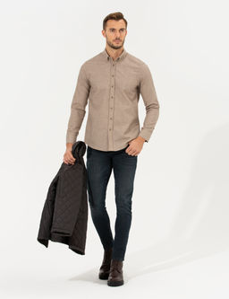 Bej Slim Fit Uzun Kollu G_mlek