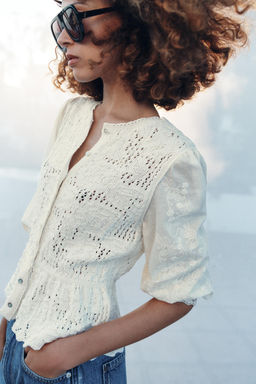 CHAQUETA ROM?NTICA PUNTO COMBINADO / Crudo - Zara фото 4