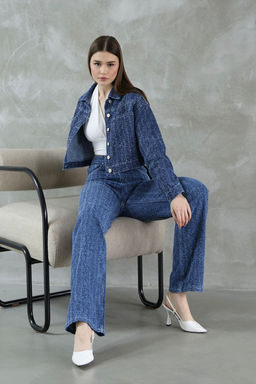 Mavi Dokulu Crop Denim Ceket TWOSS25CE00030 - Trendyolmilla фото 4