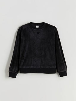 Bisiklet Yaka Kadife K?z ?ocuk Sweatshirt