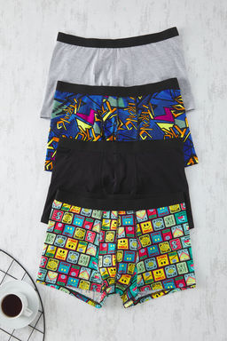 TRENDYOL MAN Cok Renkli 4lu Paket Esnek Pamuklu Desenli-Duz Boxer TMNSS25BX00001