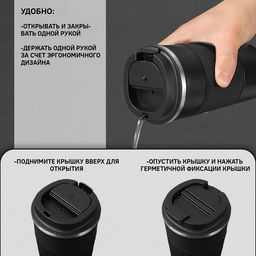 Термокружка Мастер К Original, 500 мл, сохраняет тепло 10 ч, нержавеющая сталь, чёрная